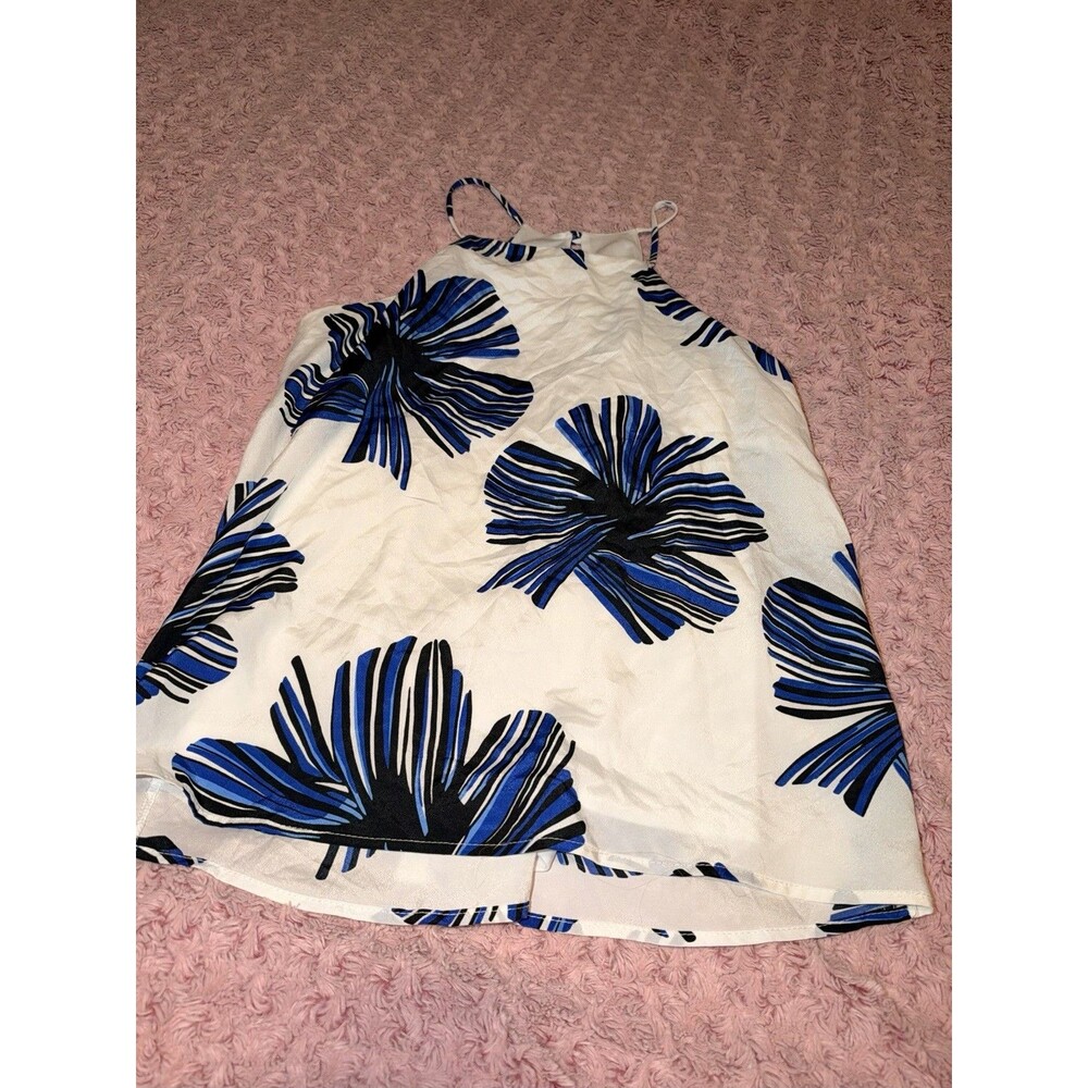 White Blue Francescas Floral T-Back Camisole Tank Top Medium Flowy